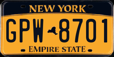 NY license plate GPW8701
