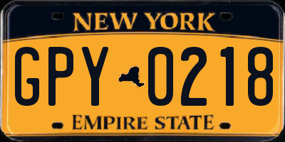 NY license plate GPY0218