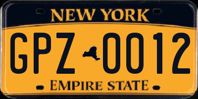 NY license plate GPZ0012
