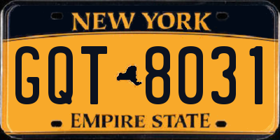 NY license plate GQT8031