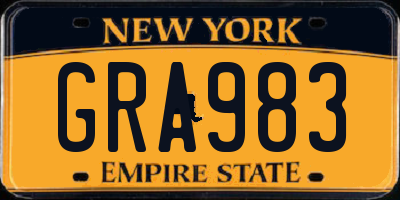 NY license plate GRA983