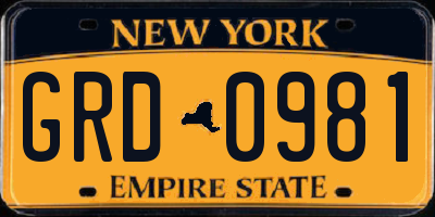NY license plate GRD0981