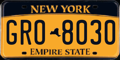 NY license plate GRO8030