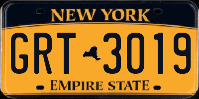 NY license plate GRT3019