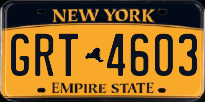 NY license plate GRT4603