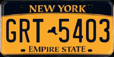 NY license plate GRT5403
