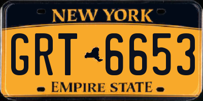 NY license plate GRT6653