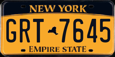 NY license plate GRT7645