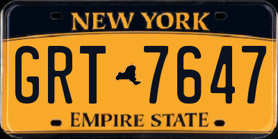 NY license plate GRT7647