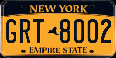 NY license plate GRT8002