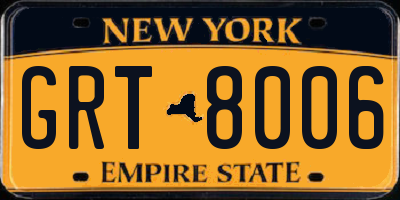 NY license plate GRT8006