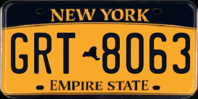 NY license plate GRT8063