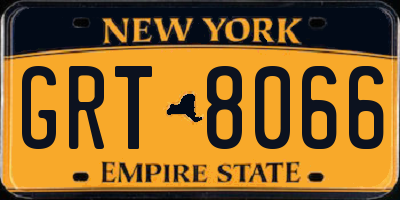 NY license plate GRT8066