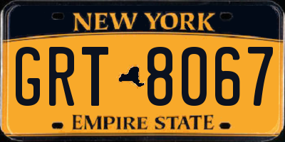 NY license plate GRT8067