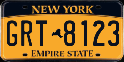NY license plate GRT8123