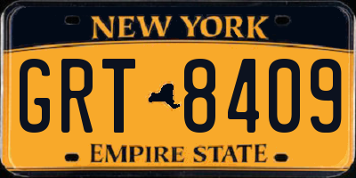NY license plate GRT8409