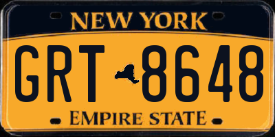 NY license plate GRT8648