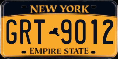 NY license plate GRT9012