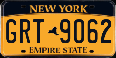 NY license plate GRT9062