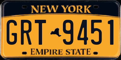 NY license plate GRT9451
