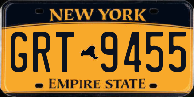NY license plate GRT9455