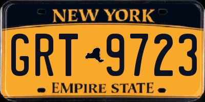 NY license plate GRT9723