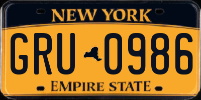 NY license plate GRU0986