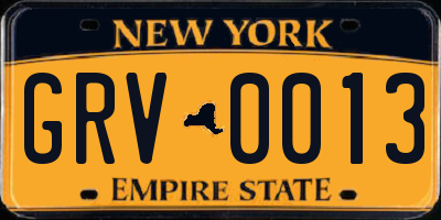 NY license plate GRV0013