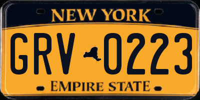 NY license plate GRV0223