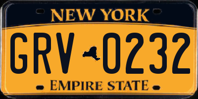 NY license plate GRV0232