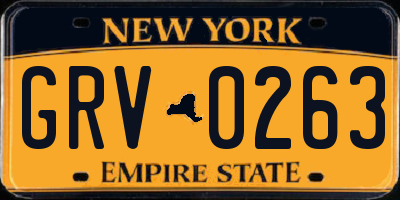 NY license plate GRV0263