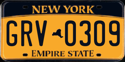 NY license plate GRV0309