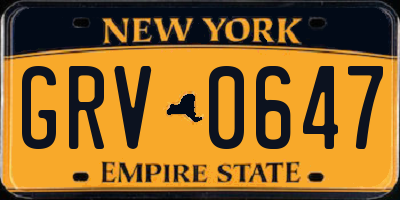 NY license plate GRV0647