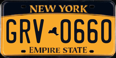 NY license plate GRV0660