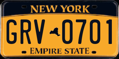 NY license plate GRV0701