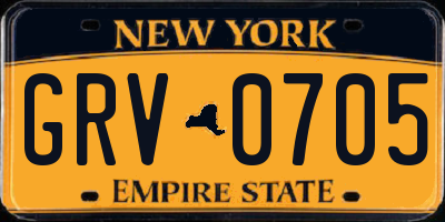 NY license plate GRV0705