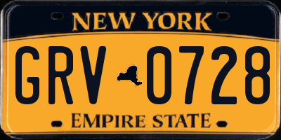 NY license plate GRV0728