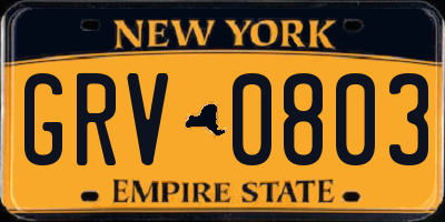 NY license plate GRV0803