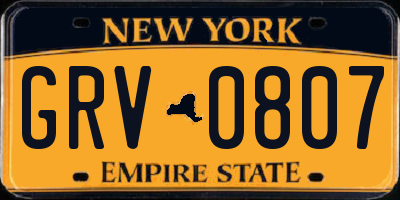NY license plate GRV0807