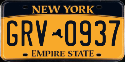 NY license plate GRV0937