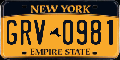 NY license plate GRV0981