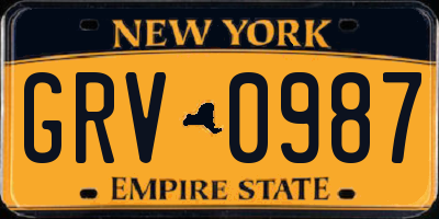 NY license plate GRV0987