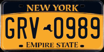 NY license plate GRV0989