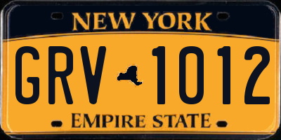 NY license plate GRV1012