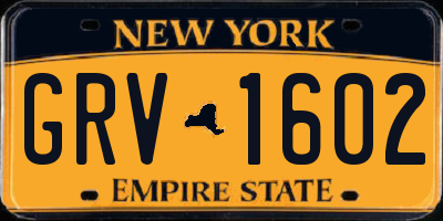 NY license plate GRV1602