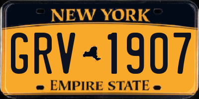 NY license plate GRV1907