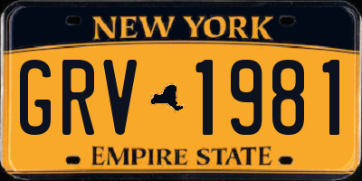 NY license plate GRV1981
