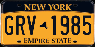 NY license plate GRV1985