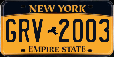 NY license plate GRV2003