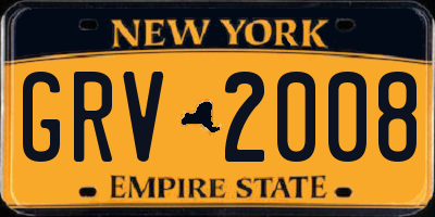 NY license plate GRV2008